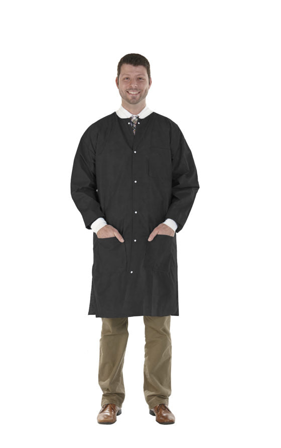 Medicom Safewear High Performance Lab Coat, Jet Black, 12/bag