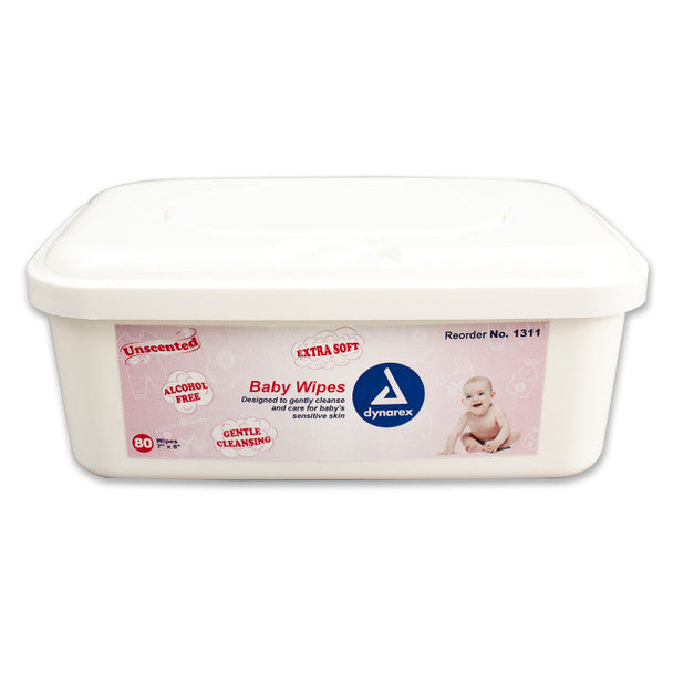 Dynarex Baby Wipes, Unscented, 7"x8", 80/Tub, 12 Tub/Case