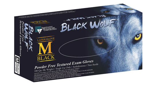 Innovative Black Wolf Latex Exam Gloves, Case of 1000